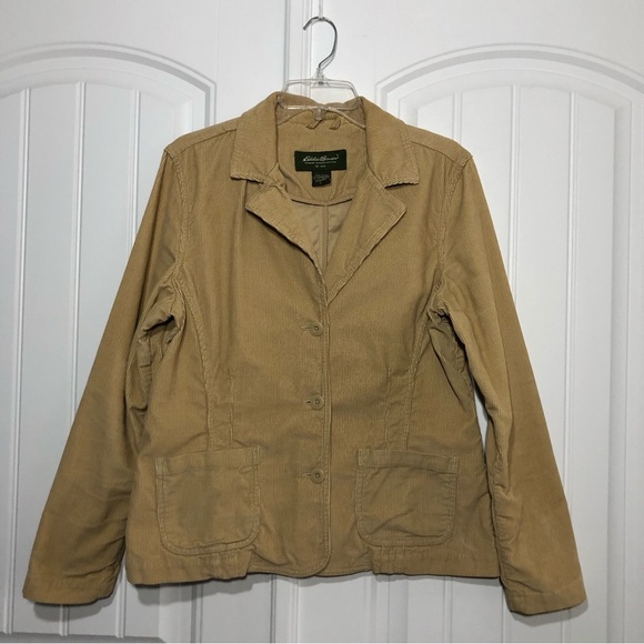 Eddie Bauer Womens Buttoned Front Pockets Corduroy Tan Jacket Size L - Picture 2 of 11